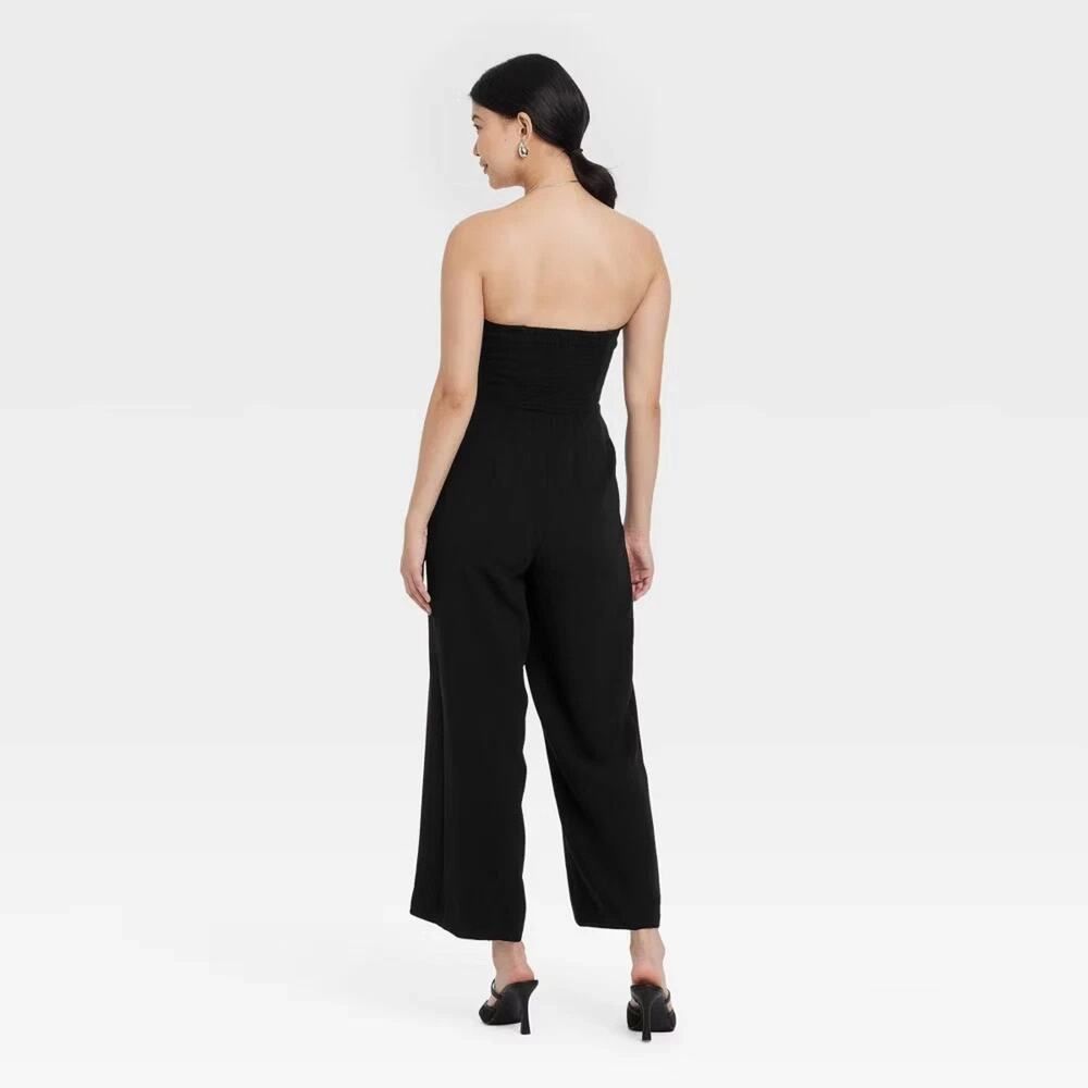 A New Day Womens Black Sleeveless Jumpsuit Midweight Woven Tie Waist Pockets - Picture 5 of 7